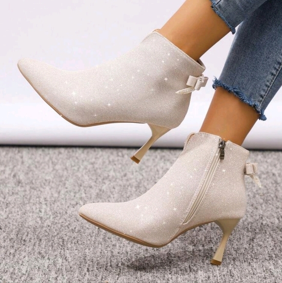 Women's Fashion Glitter High Heel Ankle Boots, Pointed Toe Stiletto Heel Formal - Picture 1 of 6